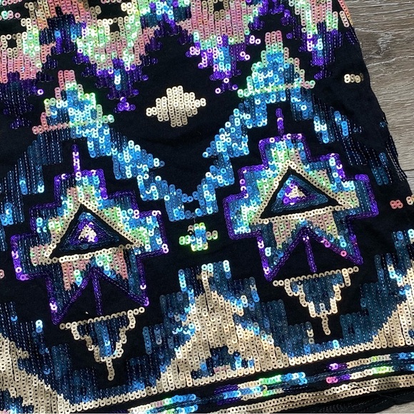 Express Southwestern Tribal Aztec Sequin Embellished Mini Skirt Above Knee XS - Picture 11 of 16
